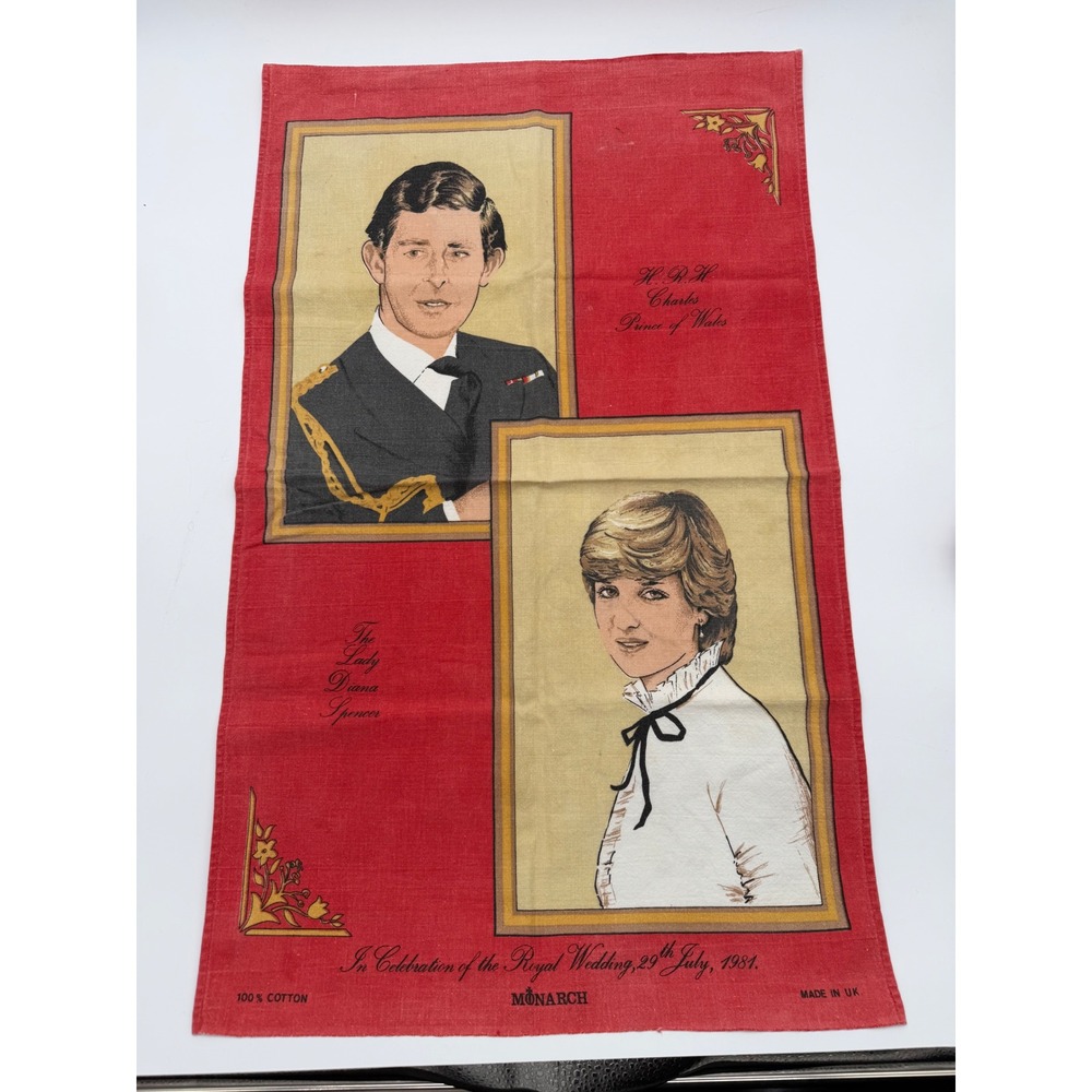 Vintage Monarch 1981 Royal Wedding Tea Towel Prince Charles Lady Diana UK